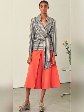Palmer//Harding Striped Wrap Blazer Belted Tie Waist Jacket Runway Size 4/6